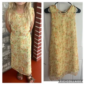 90s y2k Vintage Dress Girls Sleeveless Yellow Sundress Floral Cottage Sz 10/12 - Picture 1 of 1