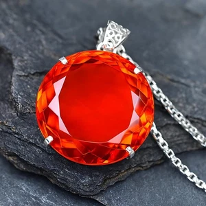 Natural Welo Opal Red Orange Round 80.56 Ct 925 Silver Pendant Loose Gemstone - Picture 1 of 6