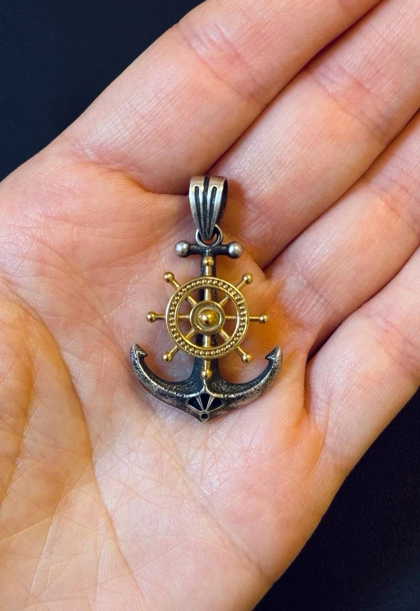 925 Sterling Silver Nautical Necklace - Anchor & Compass Design With Adjustable Chain