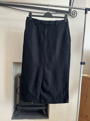 Farhi by Nicole Farhi Black Linen Front Split Midi Skirt - Image 1 of 4