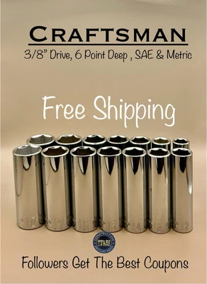 Craftsman 14 PC Deep 3/8" Drive SAE and Metric 6 PT Sockets - Image 1 of 4