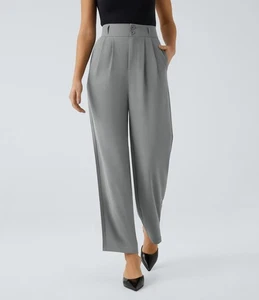 NWT Halara High Waisted Zipper Pocket Shirred Straight Leg Work Pants Size Small - Picture 1 of 12
