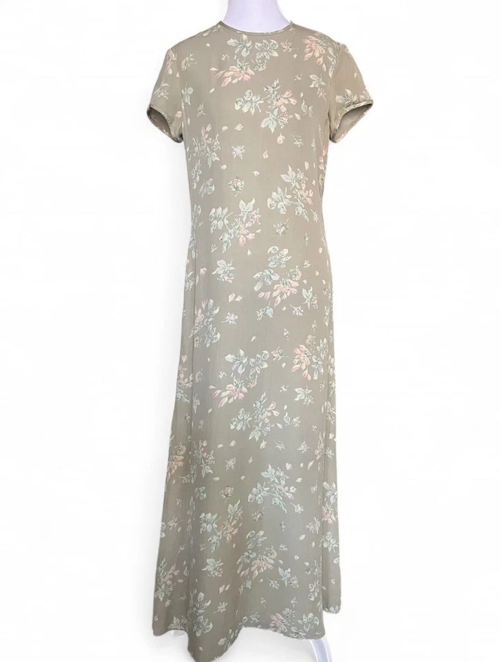 Vintage 90s Lauren Ralph Lauren Womens 8 Silk Floral Gown Dress Cottagecore - Image 1 of 4