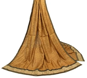 Sushila Vintage Mustard Printed Dupatta Patch Work Border Pure Tussar Long Stole - Picture 1 of 9