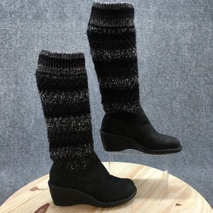 UGG Boots Womens 7 Cresthaven Winter Black Leather Pull On Knee-Hi Wedge SN 1935 - Picture 1 of 22