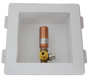 Ice Maker Outlet Box With Hammer Arrester White, 1/2" CRIMP PEX x 1/4" Compr. - Picture 1 of 4