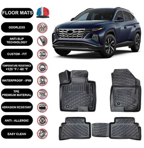 Floor Mats Liner Fits Hyundai Tucson (2021-2025) 4D Molded Waterproof Black X4 - Bild 1 von 5