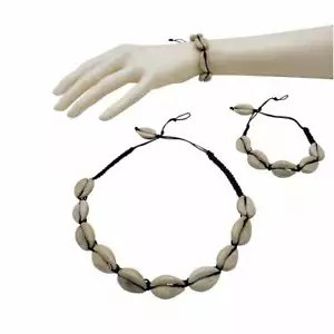 Vsco Girl Cowrie Shell Girocollo Collana Conchiglia Cavigliera e Conchiglia Bracciale Set - Foto 1 di 2