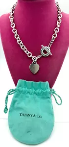 Tiffany & Co Sterling Silver Heart Tag Toggle Chain Necklace 16"w/ Pouch NO MONO - Picture 1 of 5
