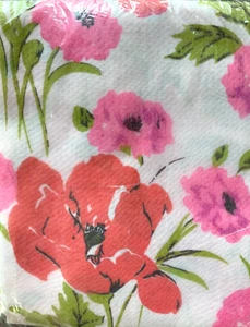 NUEVO Juego de CORTINA Y CENEFA VINTAGE MOD AÑOS 70 ROSA ROJO AMAPOLAS semi transparente 60 x 36 - Imagen 1 de 9
