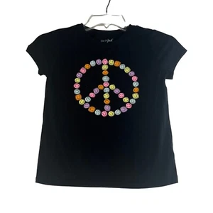 Cat & Jack Tshirt Smiley Peace Sign Girls Medium Black Hippie - Picture 1 of 8