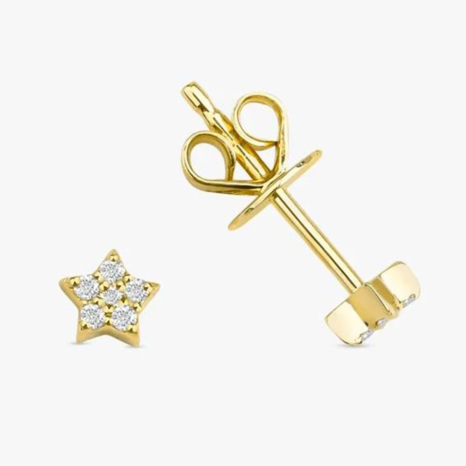 0.06 CT Round Natural Diamond Mini Star Stud Earrings 14K Yellow Gold Plated - Image 1 of 1