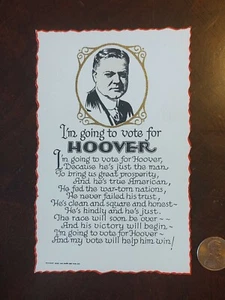 1928 I'M GOING TO VOTE FOR HOOVER BLANK BACKED CARD WITH POEM MATE TO AL SMITH'S - Picture 1 of 6
