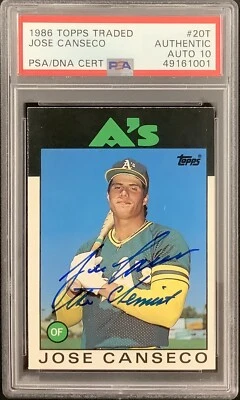 Jose Canseco Signed 1986 Topps #20T Rookie RC Chemist Autograph PSA/DNA Auto 10 - Image 1 of 2