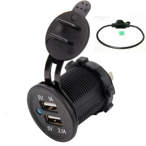 Waterproof Dual USB Charger Socket Outlet 3.1 A Panel Mount Plug Motorcycle Fuse - Photo 1 sur 6