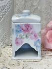 Porcelain Handpainted Teabag Holder Dispenser Pink Roses And Blue Flowers