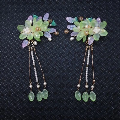 Pinza para el cabello dorada con borla verde flor ángel boda accesorios para el cabello Foto 1 de 4