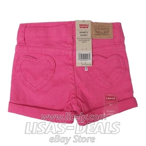 New Girls LEVI'S Shorty Shorts Blue Pink Denim 4 5 - Picture 1 of 6