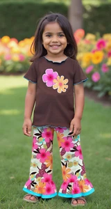 Floral Charm Tropical Hawaiian Luau Girl Top & Pants - Picture 1 of 2