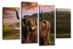 Cuadro en lienzo grande con marco verde marrón impresión artística de ciervo vaca escocesa Highland - Imagen 1 de 5