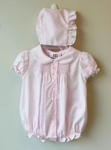 NWT Boutique Pink Pintuck 2pc Bubble PREEMIE Baby Girls Bonnet Romper - Picture 1 of 3