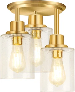 Semi Flush Mount Ceiling Light, 3-Light Close to Ceiling Light Fixtures, Brass G - Picture 1 of 7