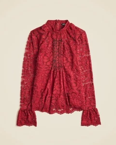 NWT J CREW Berry Sangria Lace Mockneck Top Sz 8 - Picture 1 of 4