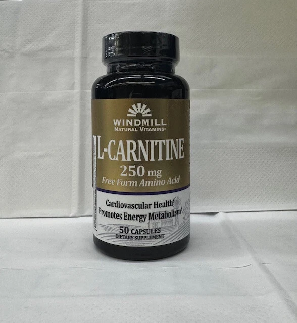 Cápsulas de suplemento de aminoácidos forma libre de L-carnitina Windmill 250 mg 50 unidades Foto 1 de 3