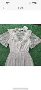 NWT 1970s Style White Lace Ruffle Victorian Wedding Hippie Romantic Dress Sz S - Picture 1 of 7