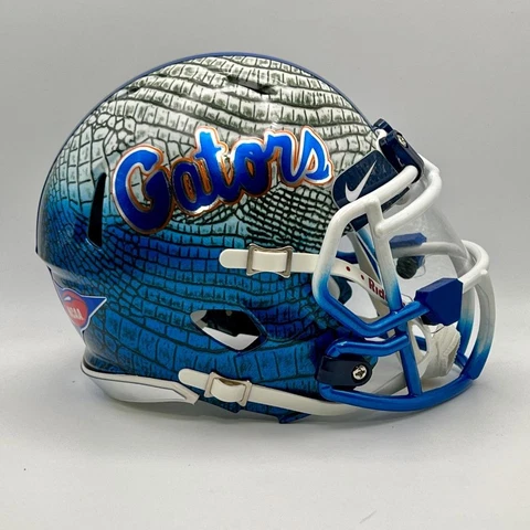 Florida Gators CUSTOM 2-Tone Hydro-Dipped WH/BL GATOR Skin Mini Football Helmet Cover