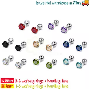 2-6PCS Earrings 4mm Zirconia Stones Ear Studs Piercing Surgical Steel Jewellery - Picture 1 of 5