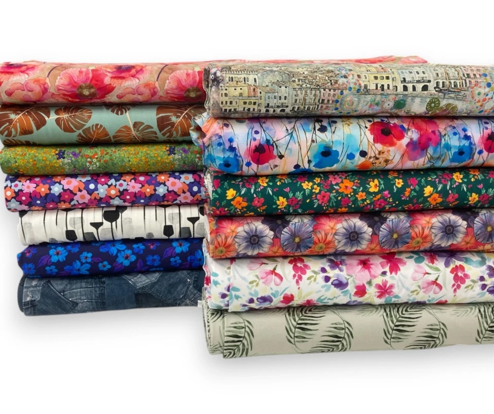 Ladies Cotton Jersey Fabric 4 Way Stretch Knit Floral Dressmaking Material - Изображение 1 из 4