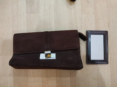 Cartera vintage años 90 Ralph Lauren gamuza cuero marrón con espejo Foto 1 de 4