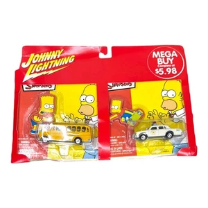 The Simpsons Johnny Lightning Diecast Car Set Springfield Police Car School Bus - Picture 1 of 5