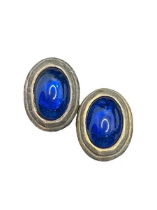 Carolee blue oval cabochon vintage stud earrings  - Picture 1 of 14
