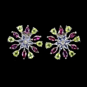 925 Sterling Silver Earrings Rhodolite Peridot Tanzanite Gemstone Jewelry - Picture 1 of 13