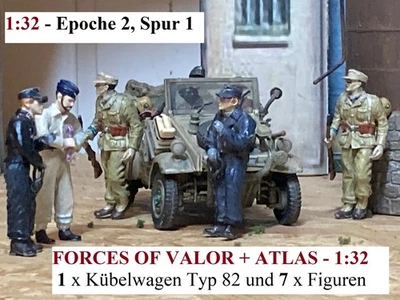 1:32, Spur 1, FORCES OF VALKOR + ATLAS, Kübelwagen + 7 Figuren, zu Märklin, KM1 - Bild 1 von 4