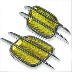 CAR FENDER AIR FLOW DECORATION VENT COVER GOLD CARBON CHROME X 2 PIECES - Picture 1 of 4