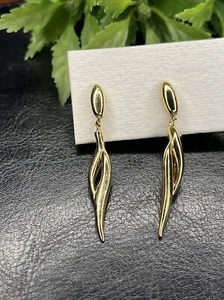 Vintage Signed NAPIER Gold Tone Dangle Twisted Design Clip On Earrings - Picture 1 of 4