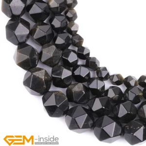 Natural Gold Obsidian Gemstone Polygonal Faceted Round Loose Beads Strands 15" - Picture 1 of 31