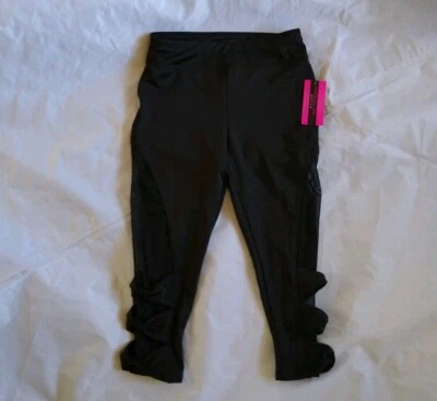 Материал девочки активный женщин Junior сетки вставки банты черный укороченные леггинсы XS - Изображение 1 из 4