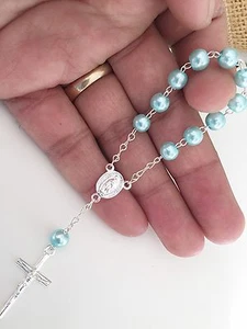50 Pc Mini Rosary LIGHT BLUE Baptism Favors/ Recuerdos De Bautizo/mini Rosary - Picture 1 of 5