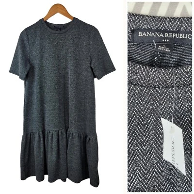 New Banana Republic size Small Dress stretch Knit Ruffle Gray Knee Length Career - Image 1 of 4