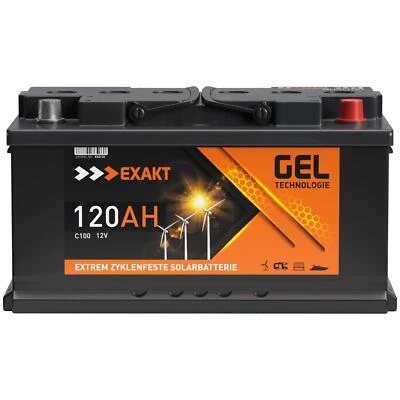 EXAKT BATTERIEN GEL Batterie 12V 120Ah Solarbatterie Wohnmobil Batterie Caravan Blei Gel Akku