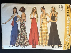 70er Jahre Simplicity 5349 Größe 10 Brustweite 32 1/2 Neckholder Kleid Muster 4 Variationen - Bild 1 von 2