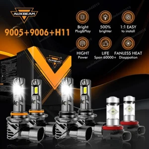 AUXBEAM 9005+9006+H11 LED Headlight Fog Bulbs White For Toyota Corolla 2009-2013 - Picture 1 of 12