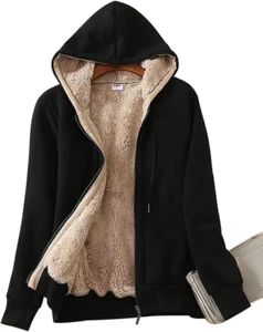Women'S Casual Full Zip up Sherpa Lined Hoodie Sweatshirt Jacket Coat - Picture 1 of 11