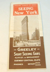 SEEING NEW YORK~GREELEY SIGHT SEEING CARS ~VINTAGE BROCHURE - Picture 1 of 9