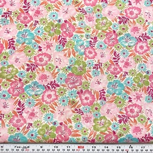 Originelle Fabrics Florals on White POLY RAYON Fabric by the HALF YARD 18" x 45" - Picture 1 of 2