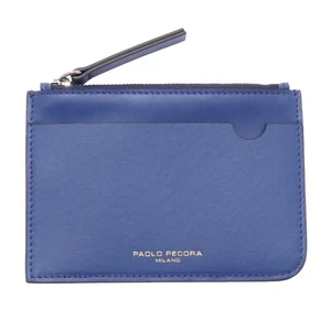 9637AI portamonete uomo unisex PAOLO PECORA man leather purse bluette - Picture 1 of 4